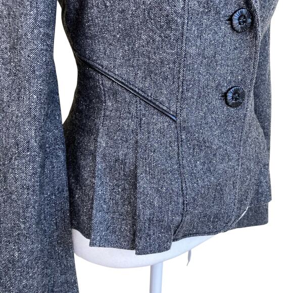Bebe Sz XS Y2K Wool Silk Blend Tweed Blazer Fitted Feminine Leather Panels Sexy - Picture 6 of 16